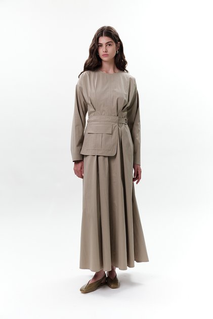 Dress with Pocket and Belt Detail Green