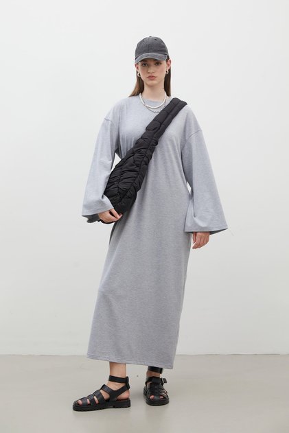 OVERSIZE BAUMWOLLKLEID GRAU-MELANGE