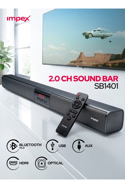 مكبر صوت 2.0 قناة، 4000 واط، بلوتوث 5.0 لاسلكي مع شاشة LED، تحكم عن بعد، يدعم USB وAUX وHDMI والصوت البصري، ضمان لمدة عامين لنظام الترفيه المنزلي والتلفزيون - SB1401