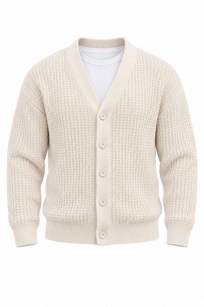 Nopenli Knitted Anti-Peeling Yarn Buttoned Men's Knitwear Cardigan - Ecru