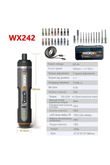 WX242 Electrical Screwdriver Set Worx 4V WX242 Smart Cordless Electric Screwdrivers USB Rechargeable