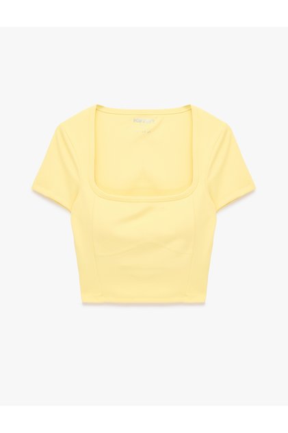 Slim Fit U-Neck Short-Sleeve Cropped Sports T-Shirt