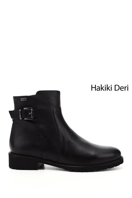 Women's Black Zippered Rubber Sole Genuine Leather Boots