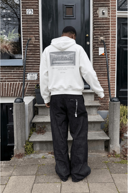 Men's Da Vinci Print Detailed Oversize Hoodie Ecru