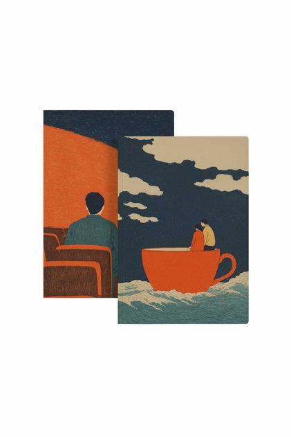 A5 Unlined Double Notebook Set - Journal, Collage, and Notepad 15X21Cm Third Pair