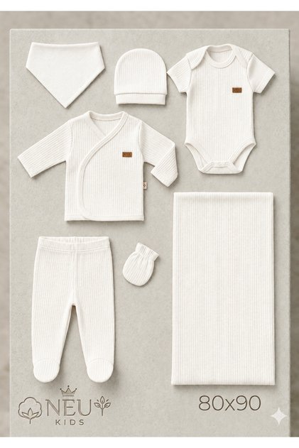 Neu Ki̇ds- 7-Piece Set with Report Cards, Baby Hospital Discharge Newborn Cotton Set