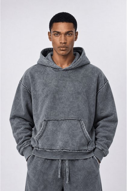 Men's Dirty Stitch Detailed Washable Basic Oversize Hoodie Gray