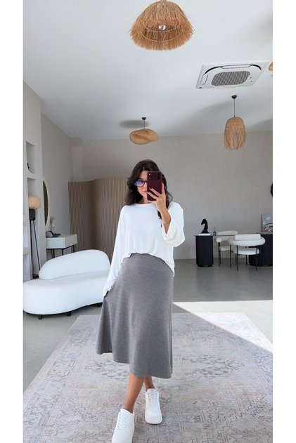 Taupe Color Brioche Knit Skirt