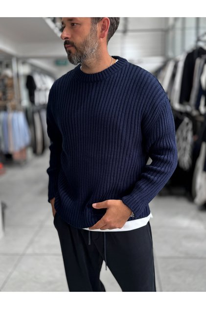 Lacivert Fitilli Triko Sweatshirt MRK-1900