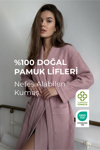 Afra Elite Series Women's Pique Bathrobe Powder, Oeko Tex Certified 100% Aegean Cotton, Woven 250 Gsm