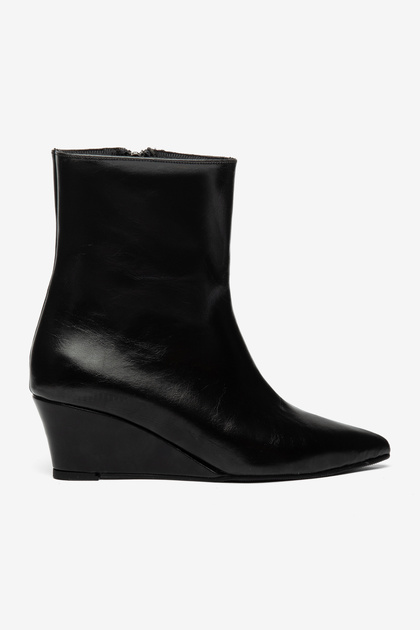 Black Wedge Heel Ankle Boots with Zipper, Comfortable Heeled Bootie