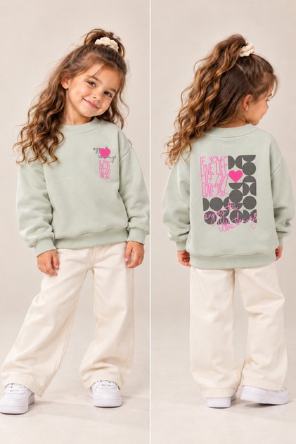 Oversized Simit Yaka if You Love Printed 3 İp Ş Fleece-Lined Children's Sweatshirt