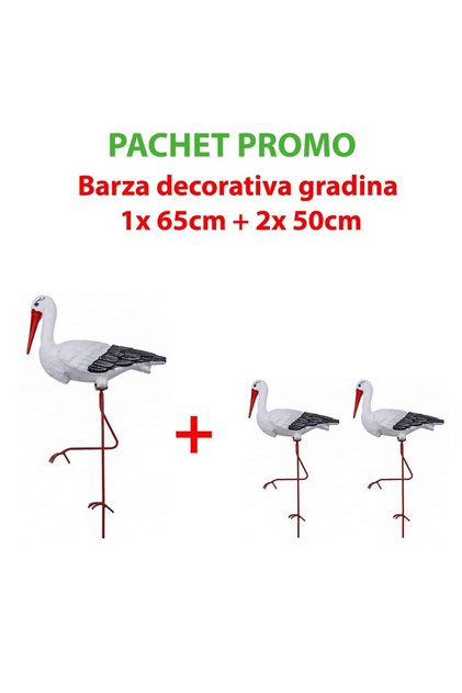 Pachet promo Barza decorativa pentru gradina 65cm + 2x Barza decorativa pentru gradina 50cm