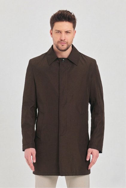 Men's Brown Classic Collar Standard Fit Trench Coat