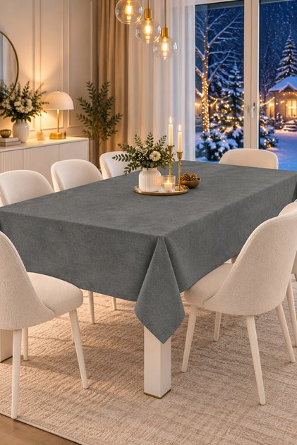 Velvet Textured Tablecloth Gray Color