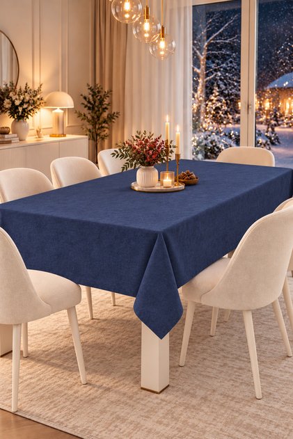 Velvet Textured Tablecloth Blue Color