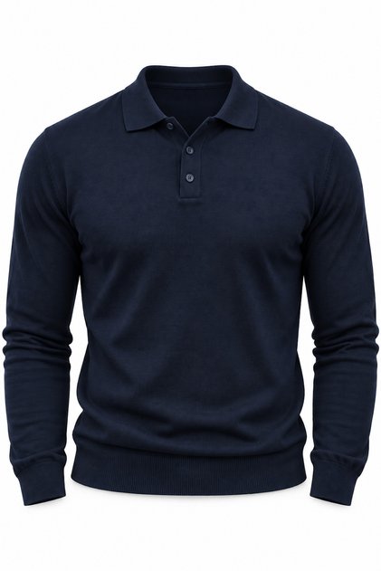 Portofino Premium Buttoned Polo Collar Slim Men's Knitwear Sweater - Navy Blue