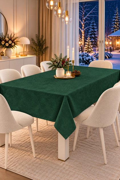 Velvet Textured Tablecloth Green Color