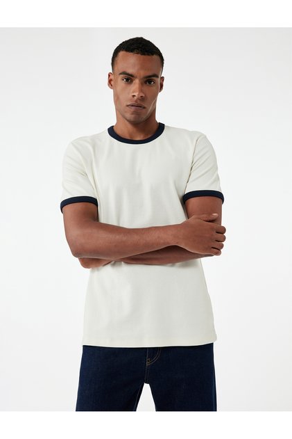 Short Sleeve Crew Neck Tok Fabric Color Contrast Cotton Slim Fit T-Shirt
