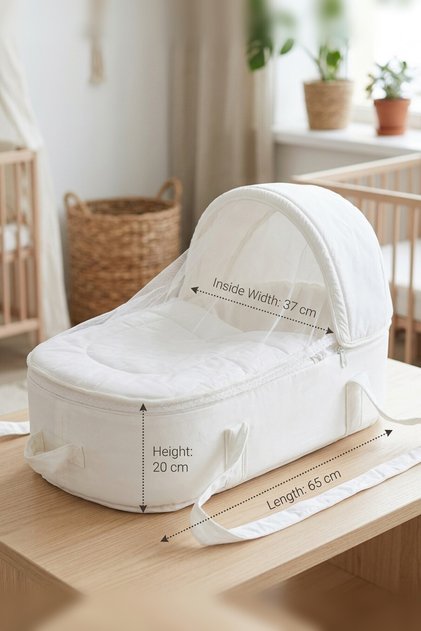 Portable Newborn Baby Carry Cot with Mattress, Pillow, and Mosquito Net, White