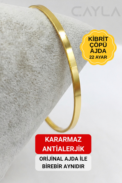 Kibrit Çöpü Aynalı Ajda Bilezik - Kararmaz ve Antialerjik - 22 Ayar Altın Kaplama
