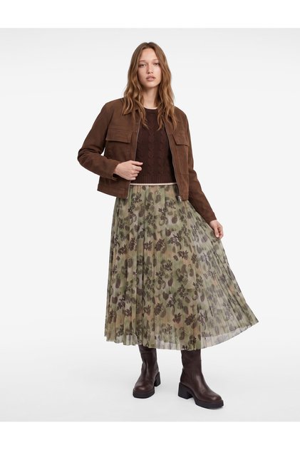 Floral Patterned Pleated Long Tulle Skirt