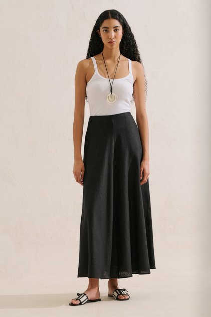 Linen Volanli Skirt Black