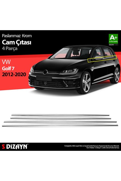 S-Dizayn VW Golf 7 ile Uyumlu Krom Cam Çıtası 4 Prç 2013-2020