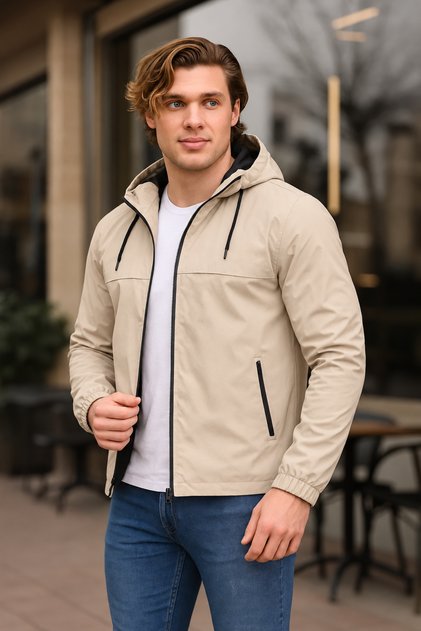 Men's Lined Hooded Stone Windbreaker & Raincoat