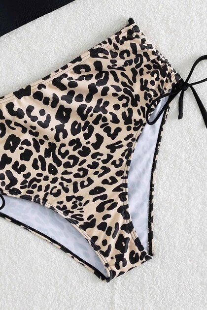 Leopard Bikini Bottom with Side Gather Adjustment Detail