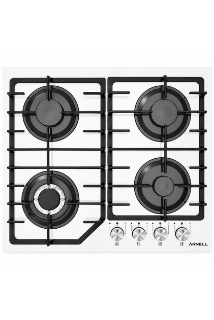 Set Üstü Otomatik Çakmaklı Döküm Izgaralı Gaz Emniyetli Wokbekli Beyaz Cam Doğalgazlı Ocak