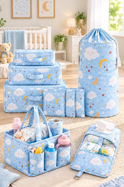 Premium Luxury 9-Piece Mother and Baby Set - Laundry Basket, Baby Bag, Diaper Changing Bag, 6-Piece Luggage Organizer