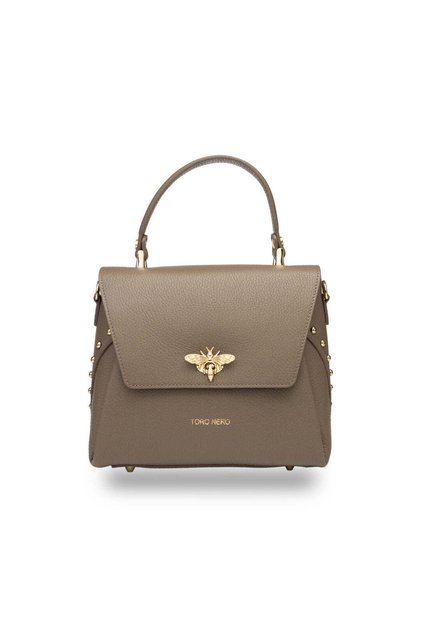Geantă de damă din piele naturală, culoare taupe închis, Olivia