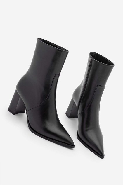 Women's Side Zipper Pointed Toe Thick Heeled Boots Lactone Black