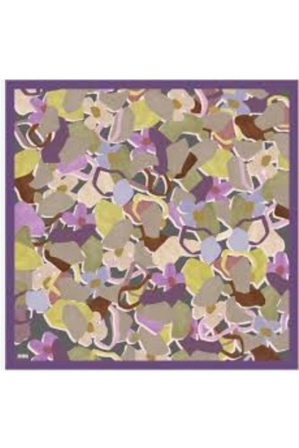 Tivil Silk Scarf 4054 - 34 Taupe Color, Plum, and Green Floral Print