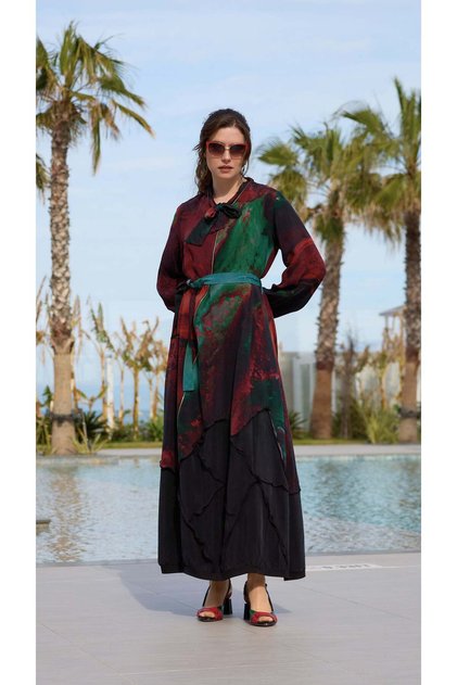 Artistic Draped Maxi Dress with Layered Hem