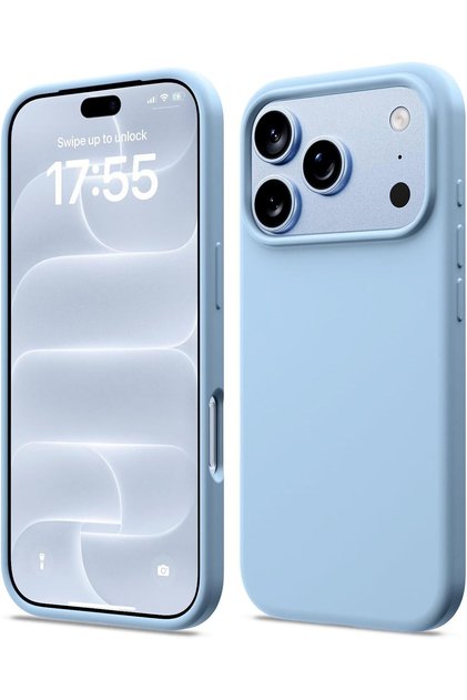 غطاء سيليكون من Apple لهاتف iPhone 17 Pro Max/18 Pro Max، مبطّن بالمخمل من الداخل، مع حواف مرتفعة للشاشة والكاميرا، إصدار الإطلاق، لون أزرق جليدي