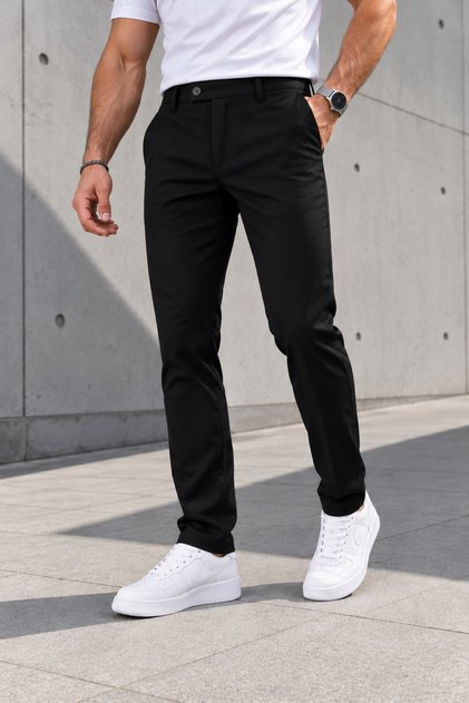 Men's Black Color Quality Flexible Lycra Slim Fit Fabric Trousers
