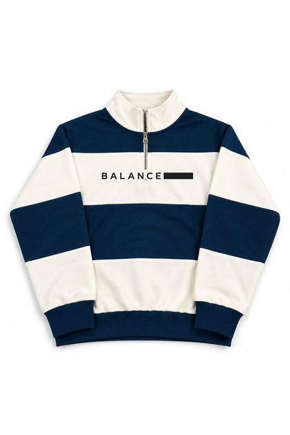 Unisex 3Yarn Petrol Blue-White Segmented Balance Printed Stand Collar Sweatshirt Printed Premium Oversize T-Shirt