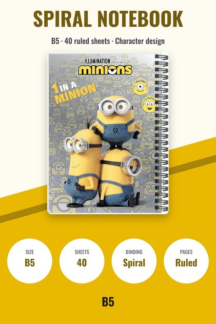 دفتر ملاحظات حلزوني B5، دفتر رسم سلكي مُسطّر من Minions، دفتر ملاحظات يوميات، مخطط ملاحظات