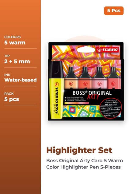 أقلام تمييز Boss Original Arty Card 5 بألوان دافئة - 5 قطع