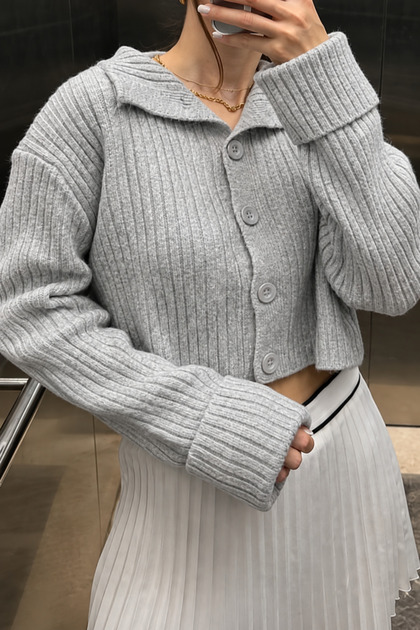 Basic Crop Soft Textured Stand Collar Knitwear Cardigan Aw25Hi0004