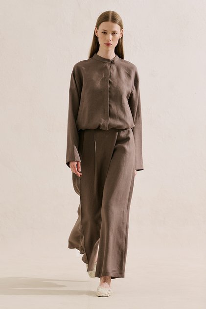 Linen Envelope Closure Pants Mink