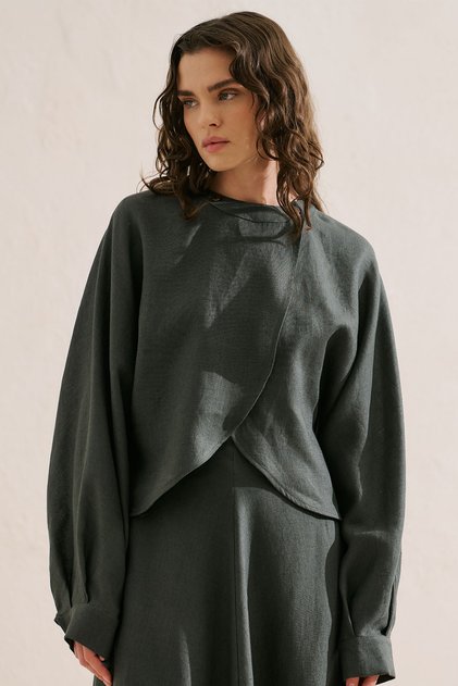 Linen Cape Style Shirt Dark Green