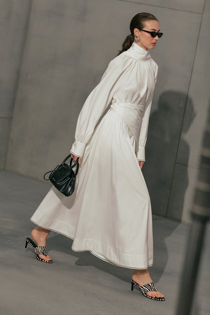 Buttoned Front Poplin Skirt Ecru