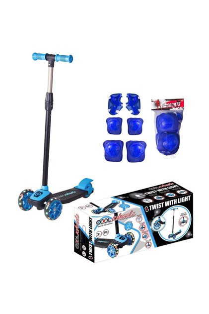 Cool Wheels Twistable Lighted Children's Scooter and Knee and Elbow Pads Set
