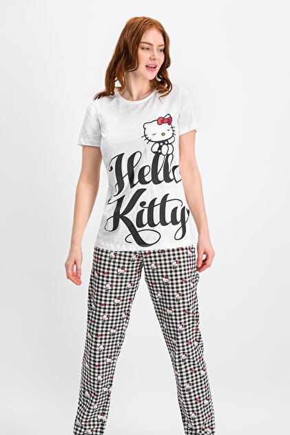 Hello Kitty Kadın Lisanslı Krem Pijama Takımı - 1
