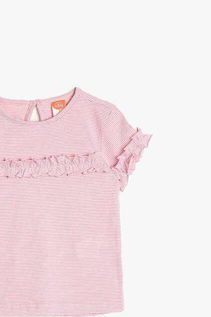 Koton Kız Bebek Pembe Fırfır Detaylı T-Shirt - 5