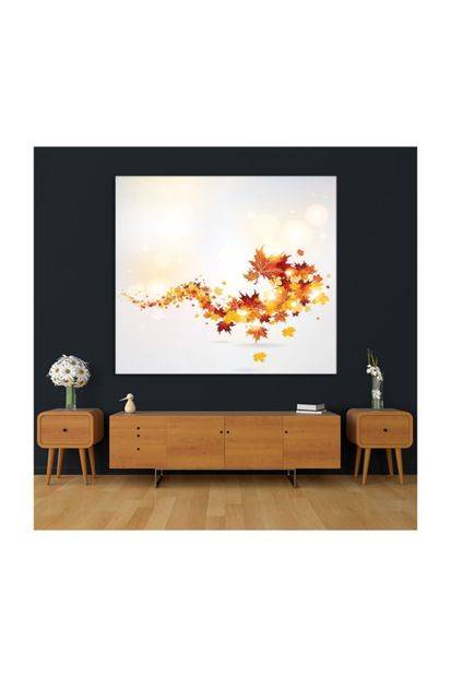 Henge Home Parıltılı Altın Sonbahar Yaprak Desenli Duvar Örtüsü - 5