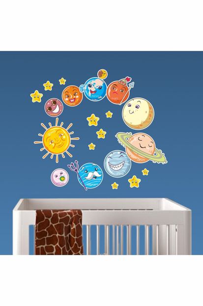 Çizgisel Reklam Güneş Sistemi Gezegenler Yıldız Sticker Çocuk Bebek Odası Dekorasyon Duvar Etiket - 1
